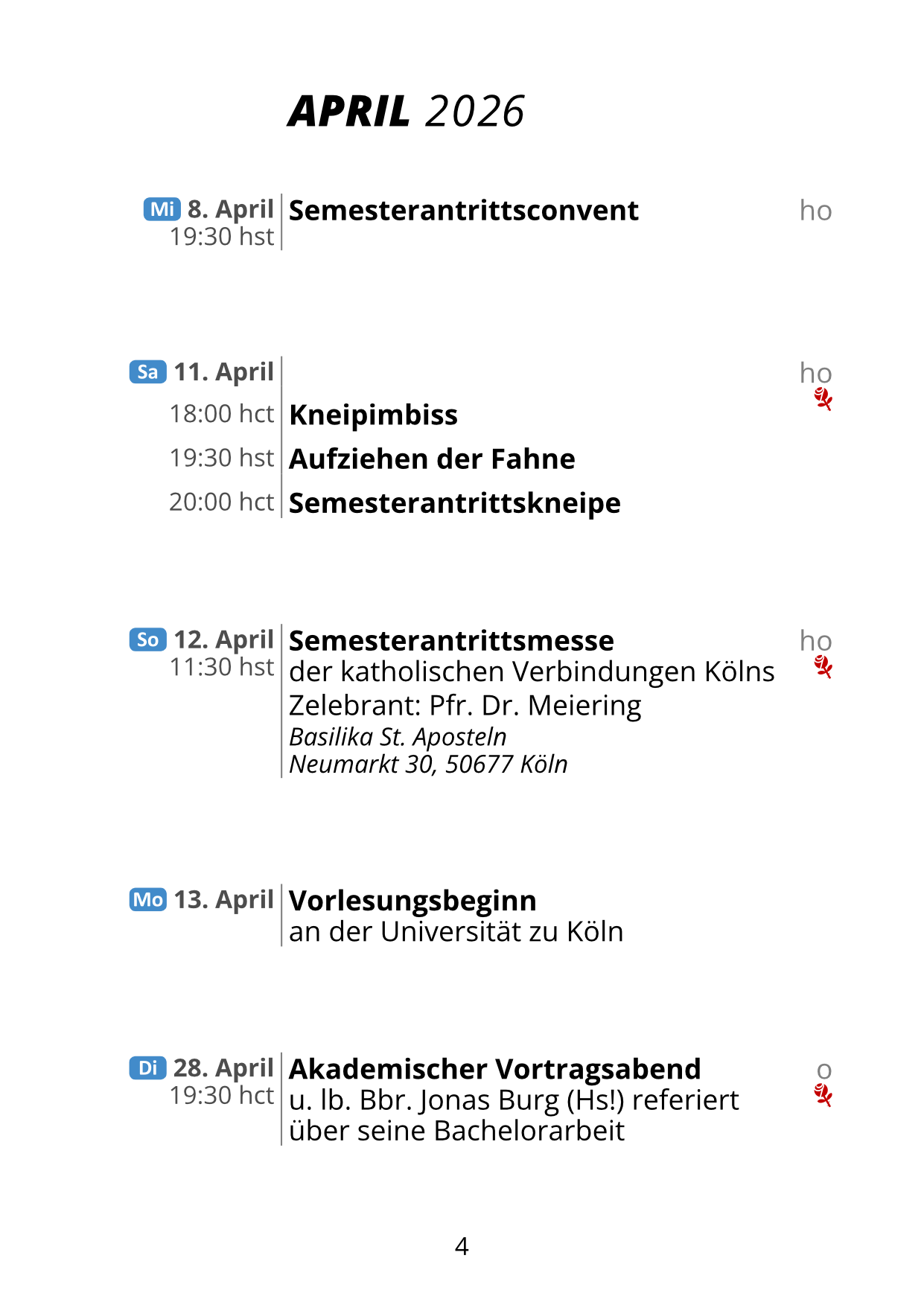Auszug aus dem Semesterprogramm Auszug aus dem Semesterprogramm